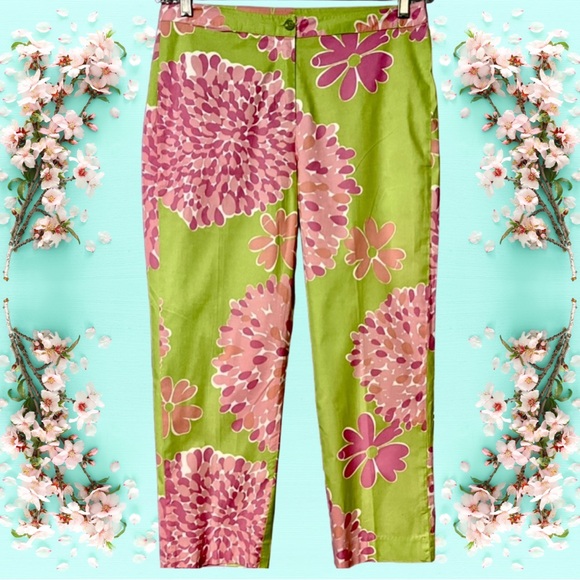 Lilly Pulitzer Green & Pink Floral Capris Pedal Pushers Women’s Size 8 EUC - Picture 4 of 6